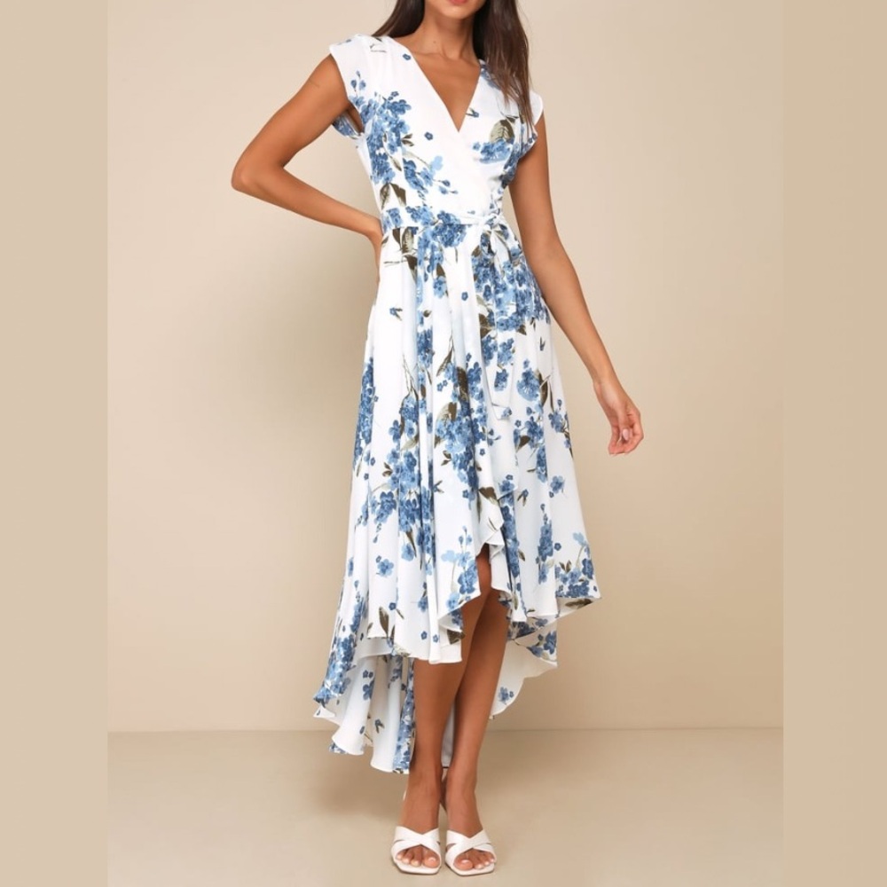 Lulus French Countryside White Floral Print High-Low Dress